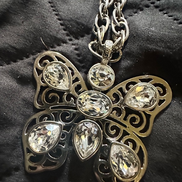 16”, vintage 925 silver necklace w butterfly pendant w cz clear stones - Picture 8 of 10